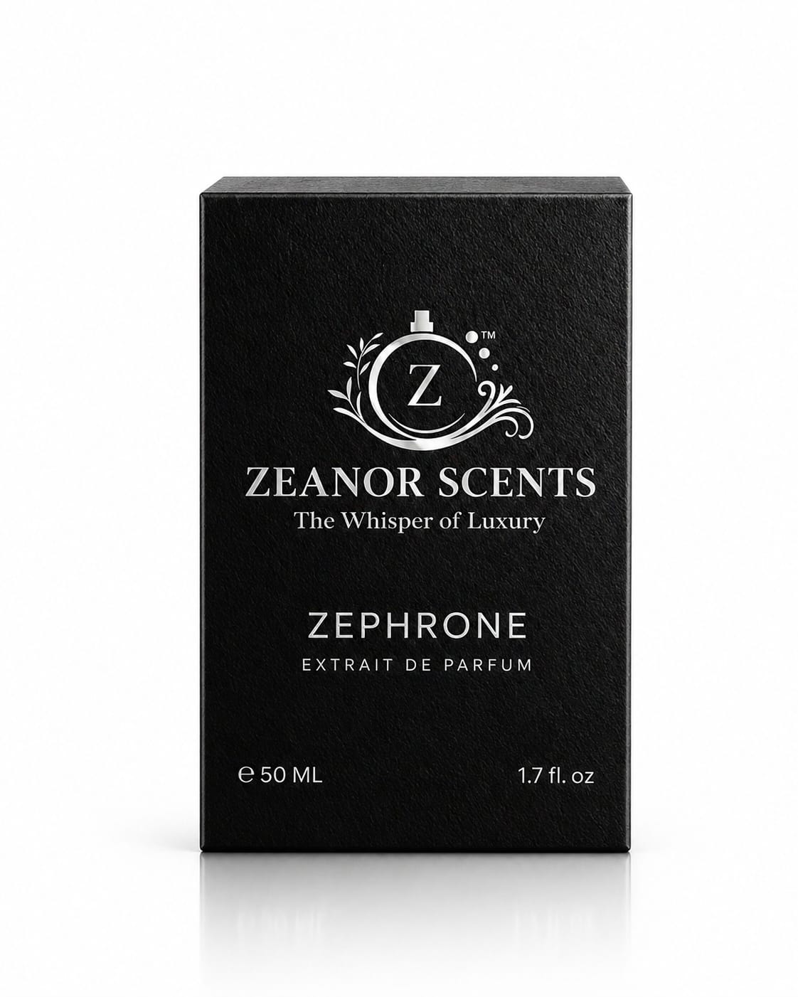 Black box of Zeanor Scents' Floralpuff Extrait de Parfum on a white background