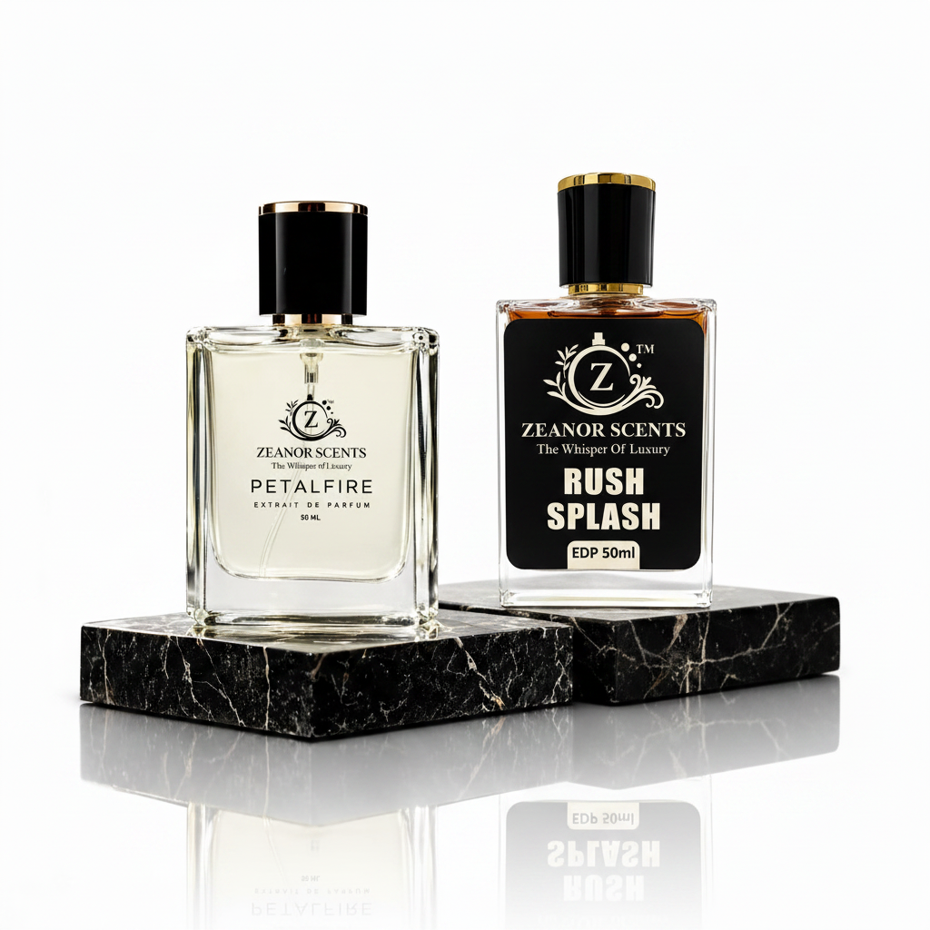 PetalFire and Rush Splash fragrance duo by Zeanor Scents